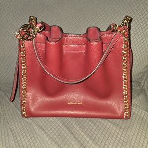 Michael Kors Red Leather Shoulder Bag with Gold Chain